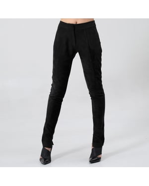 Slanke broek gestructureerd in stretch suede