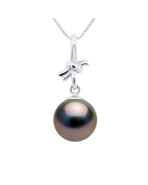 Hangertje KNOOP - Wit Goud - Echte Cultiveerde Tahiti Parel Rond 9-10 mm