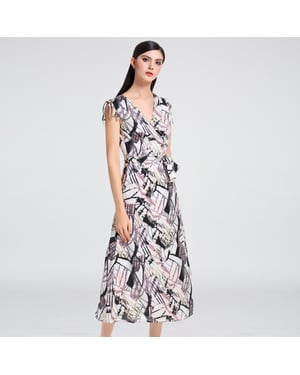 Geometrische afdruk Midi Wrap -jurk