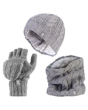 Heat Holders dameshoed, nekwarmer handschoenen set - Lichtgrijs