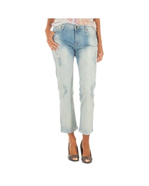 Lange denim broek met rechte zoom gesneden 10DBF0231 vrouw