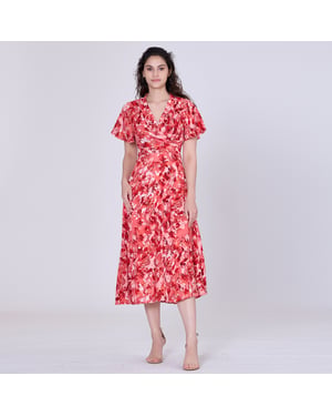 Wikkel midi abstracte print midi -jurk