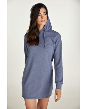 Indigo gemêleerde mini jurk met capuchon