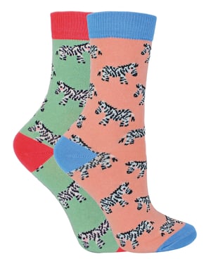 Set van 2 sokken met dierenprint voor meisjes | Miss Sparrow | Casual grappig patroon crew bamboe sokken | Grappige nieuwe sokken voor kinderen - Zebra's