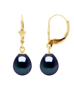 Oorbellen Dangle Kralen Freshwater 89mm Black Pears Geel Goud 18 Karaat