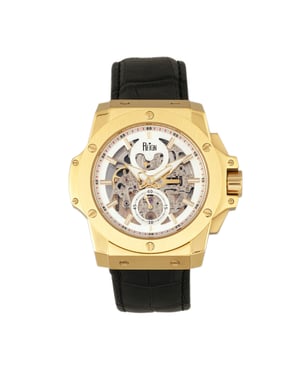 Reign Commodus automatisch skelet horloge met leren band