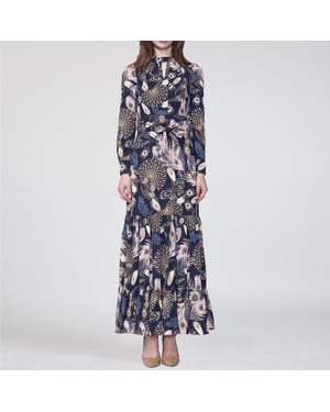 Boheemse stijl lange jurk met ruches en veren print
