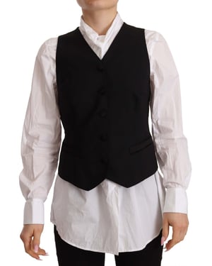 Dolce & Gabbana Dames Zwarte Knopenloze Mouwloze Vest Viscose Top