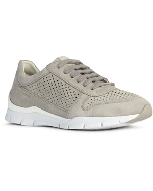 Geox D Sukie B Leren Damestrainers Lichtgrijs