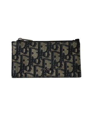 Dior Gezipte Kaarthouder in Beige en Zwart Jacquard