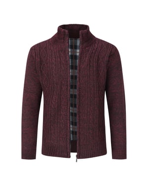 Herenvest met ritssluiting Grof gebreid vest met opstaande kraag voor winterrood