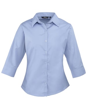 Premier Dames/Dames Popeline 3/4 Mouwen Blouse (Middenblauw)