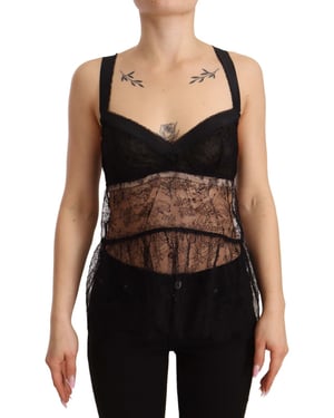 Dolce & Gabbana Dames Zwarte Zijden Kanten Babydoll Nylon Lingerie Top
