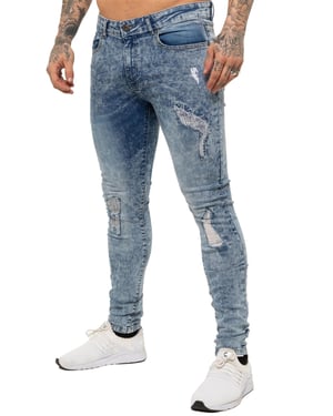 Enzo | Heren Skinny Stretch Ripped Jeans - Lichtblauw