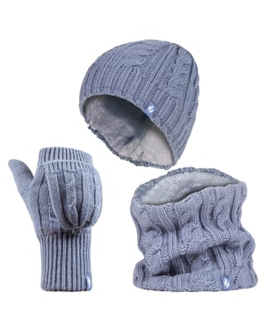 Heat Holders dameshoed, nekwarmer handschoenen set - Schemerig Blauw