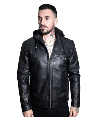 Heren retro leren bomberjack met capuchon-Zaria