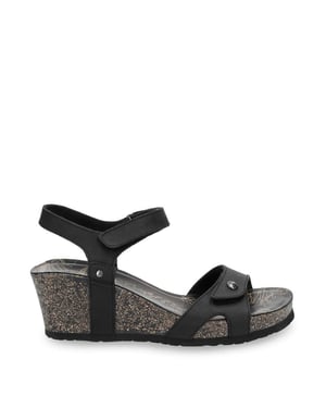 Julia B1 Wedge zwarte leren damessandalen