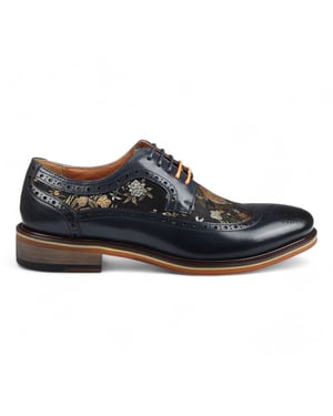 Justin Reess Heren Navy Blauw Leren Bloemenprint Brogue Dresschoenen - Ross