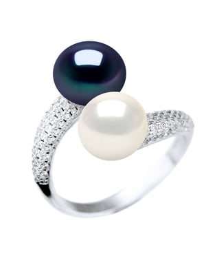 Ring YOU AND ME 2 zoetwaterparels 9-10 mm Wit en zwart Jewelry 925