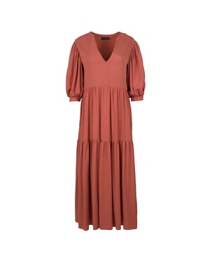 Terracotta V Hals Maxi Jurk