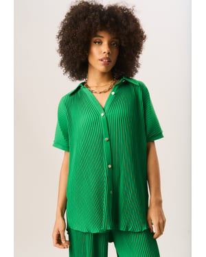Oversized overhemd met korte mouwen en plissé