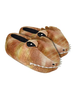 Kinderen / kinderen pluche 3d pantoffels met dinosauruskop - Bruin