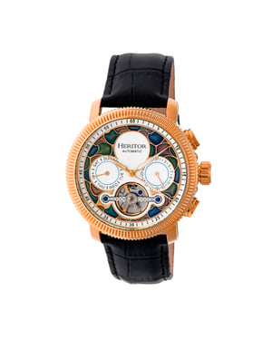 Heritor Automatic Aura herenhorloge met half skelet en lederen band
