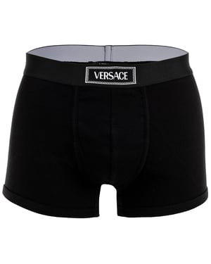 Versace Korte Trunk Tex Ribbekatoenen Boxershorts