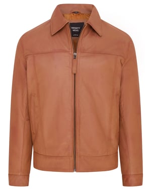 Heren bruin retro klassiek leren Harrington bikerjack - Drammen