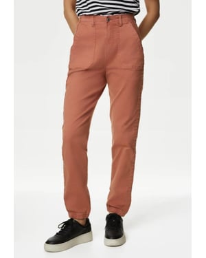 M&S Collection Dames Katoenmix Slim Fit Ankle Grazer Joggers Baksteenrood