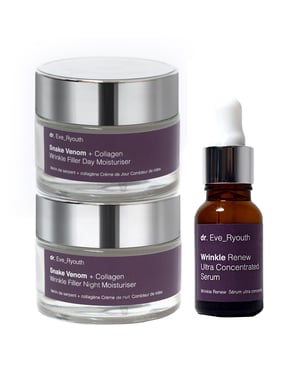 Snake Venom + Collagen Wrinkle Filler Dagcrème 50 ml + Snake Venom + Collageen Wrinkle Filler Nachtcrème 50 ml + Wrinkle Renew Ultra Geconcentreerd Serum 15 ml