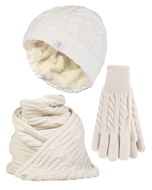 Heat Holders Dames Gebreide Muts Handschoen & Sjaal Set - Room