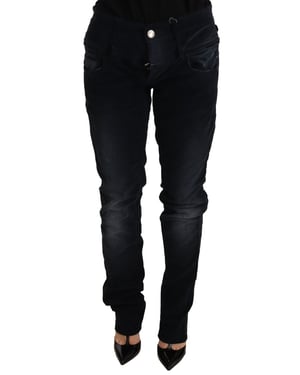 Acht Blauw Gewassen Katoenen Denim Jeans