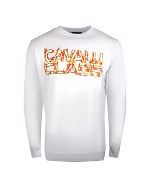 Cavalli Class Fire Logo Ontwerp Wit Sweatshirt
