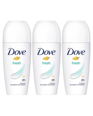 Dove Fresh Roll On Antitranspirant tot 48 uur bescherming tegen zweet en geur, 3x50ml