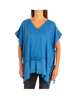 Losse poncho met V-hals kwastjes 8949 dames
