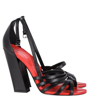 Burberry Hove Chunky Heel Tanga Sandalen in Zwart Koeienleer