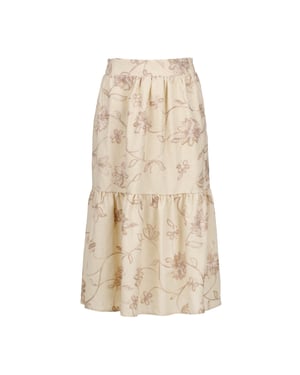 Ecru geborduurde midi-rok met bloemen