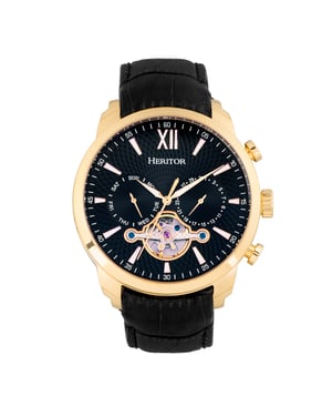 Heritor automatisch Arthur semi-skelet lederen band horloge met dag/datum