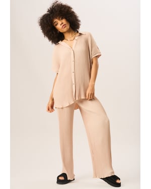Oversized overhemd met korte mouwen en plissé