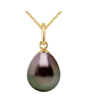 Gelede hanger Tahitian Pearl 9-10 mm Pear Yellow Gold
