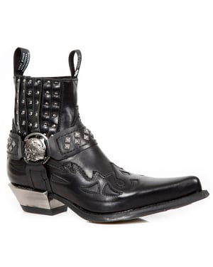 New Rock bezaaid zwart lederen western biker boots-7950-S1