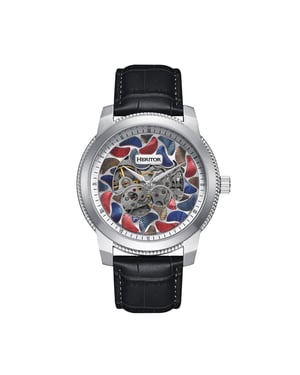 Heritor automatisch Emmanuel semi-skelet lederen bandhorloge