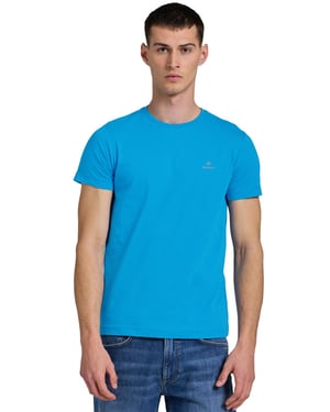 Gant heren T-shirt met ronde hals en contrasterend logo - Blauw