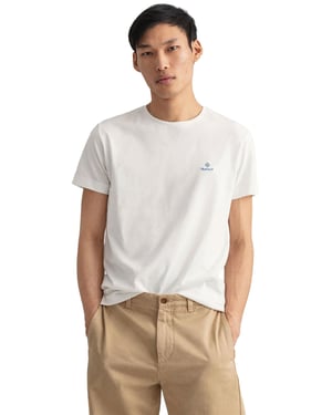Gant heren T-shirt met ronde hals en contrasterend logo - Wit