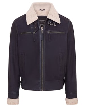 Heren blauw echt schaap suède bomber pilotenjack - Sandnes