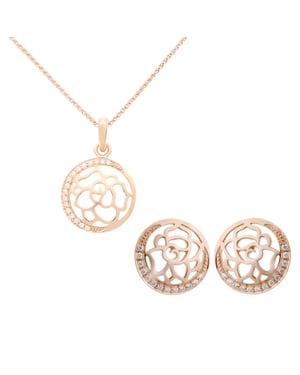 Orphelia 'Blair' Dames 925 Sterling Zilveren Set: Ketting-Hanger + Oorbellen - Roze SET-7089/1