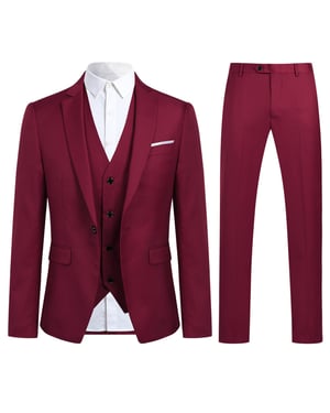 3-delig slim-fit kastanjebruin modieus pak met één knoop