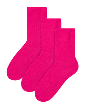 Steven - 3 Paar Multipack Dames Wol Gebreide Sokken | Warme Kousen Jurk Sokken - Roze