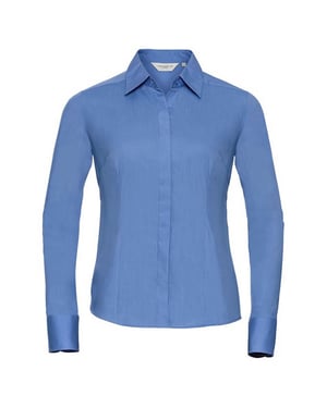 Russell Collection Dames/Dames Poplin Easy-Care Getailleerd overhemd met lange mouwen (Bedrijfsblauw)